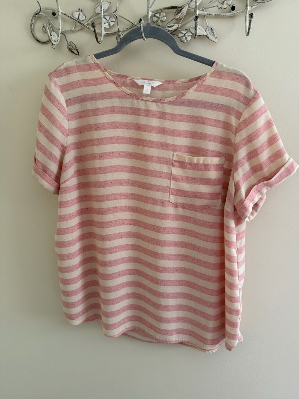 LC Lauren Conrad Pink & Cream Striped Pocket Tee Blouse - Picture 1 of 2